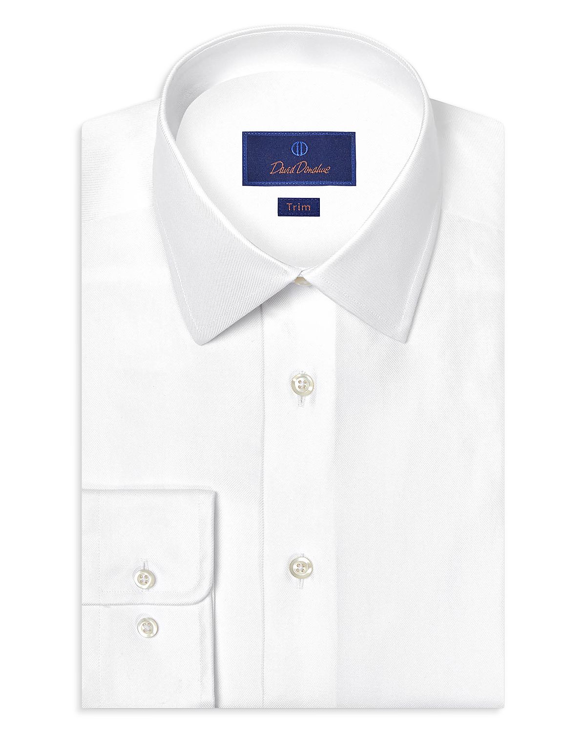 David Donahue Trim Fit Silk Blend Twill Solid Dress Shirt