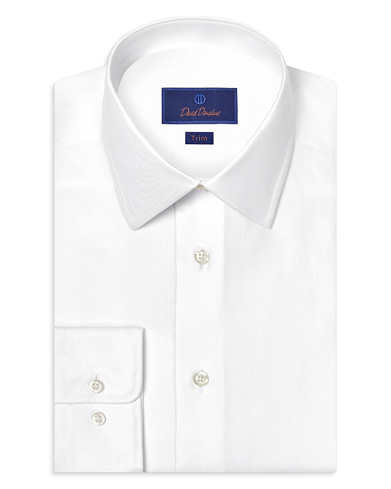 David Donahue Trim Fit Silk Blend Twill Solid Dress Shirt