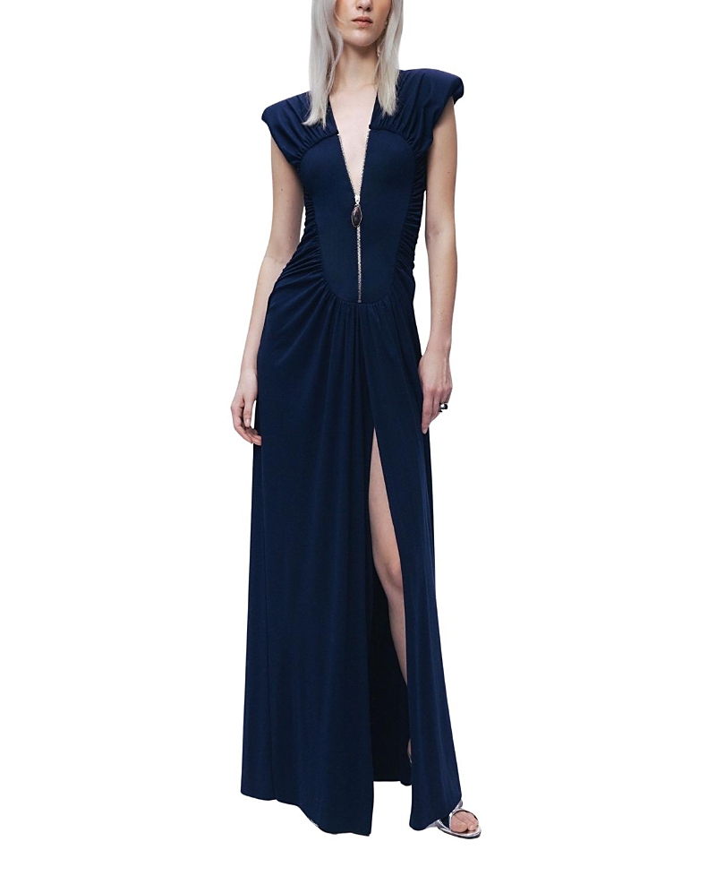 Nocturne Zip-Front Draped Maxi Dress