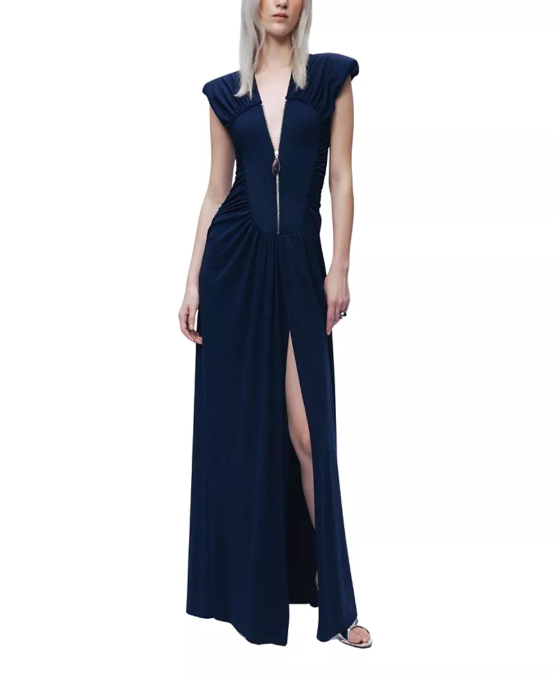 Nocturne Zip-Front Draped Maxi Dress