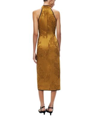  High-Neck Button-Detail Midi Dress