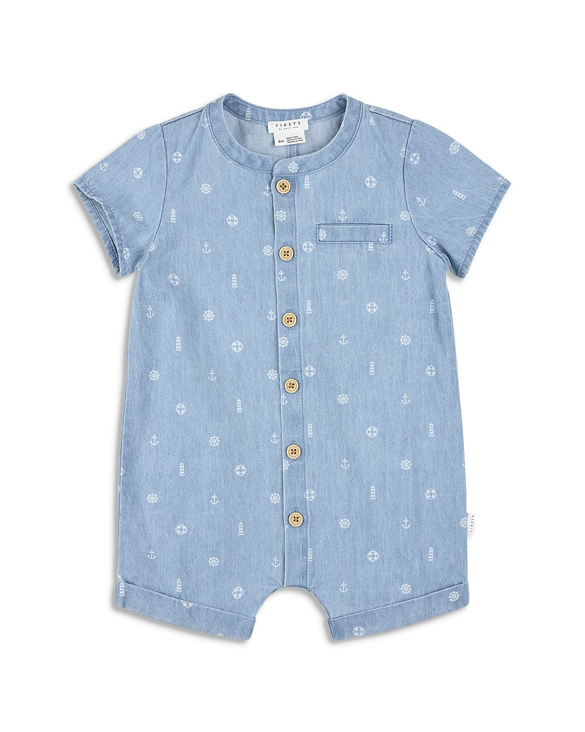 Firsts by petit lem Boys' Printed Chambray Romper - Baby