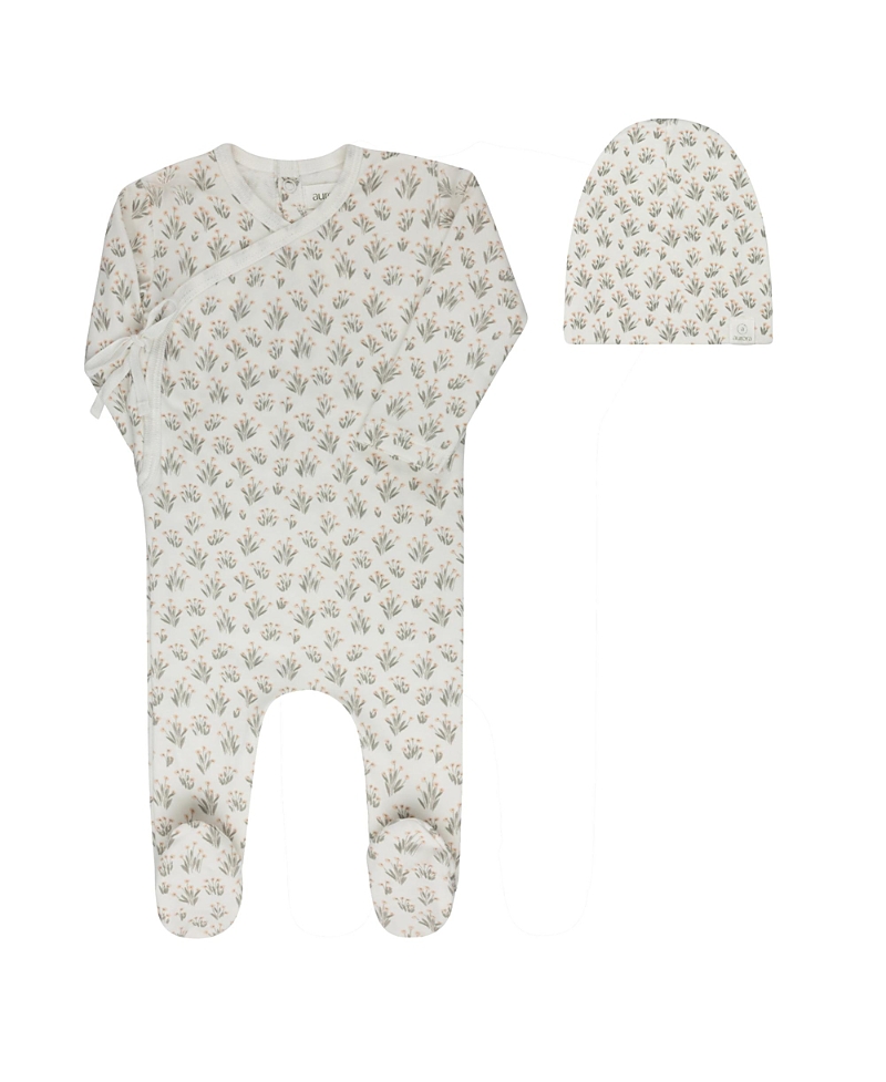 Ely's & Co. Unisex French Terry Blooms Collection Footie + Beanie - Baby