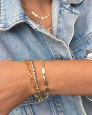 14K White & Yellow Gold Oval Disc Link Bracelet