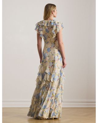 Floral Ruffle Trim Georgette Gown