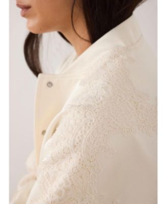  Women's Satin Lace Trim Bomber Jacket