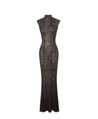  Tyanna Burnout Velvet Mesh Backless Mermaid Maxi Dress