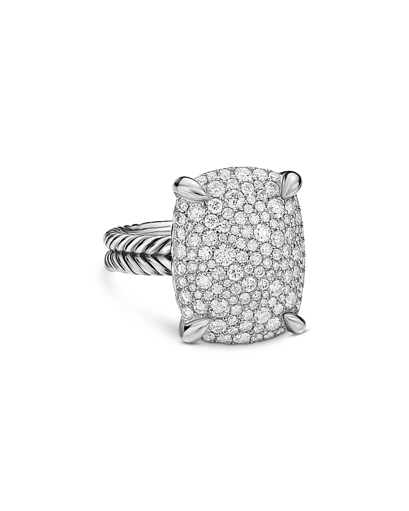 Chatelaine Elongated Ring in Sterling Silver with Diamonds, 19mm
