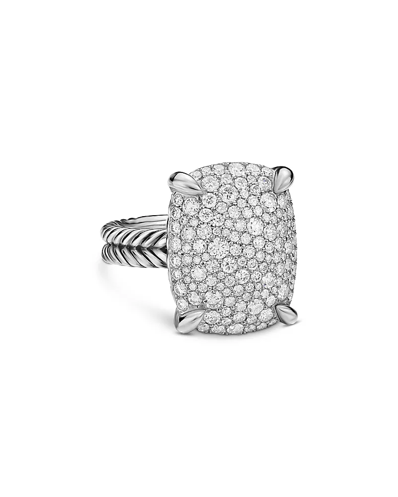 Chatelaine Elongated Ring in Sterling Silver with Diamonds, 19mm