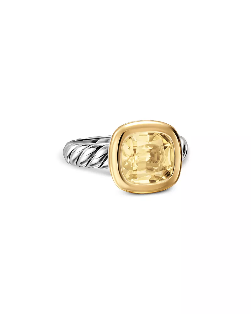 Dy Mercer Color Stone Ring in Sterling Silver with 18K Yellow Gold and Champagne Citrine, 10mm