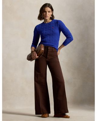 Cable Knit Cotton Crewneck Sweater