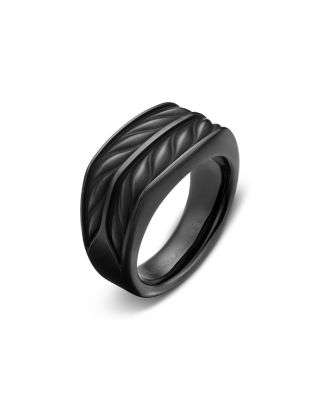 Men's Chevron Three Sided Signet Ring in Black Titanium, 12.5mm