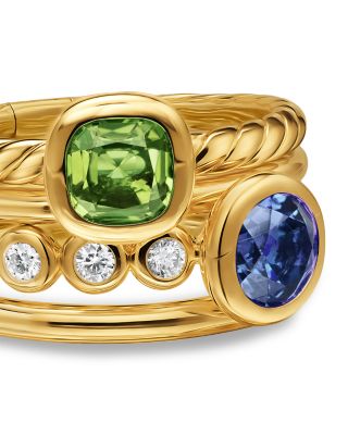 DY Mercer&reg; Color Stone Multi Row Ring in 18K Yellow Gold with Green Tourmaline, Tanzanite and Diamonds, 10mm