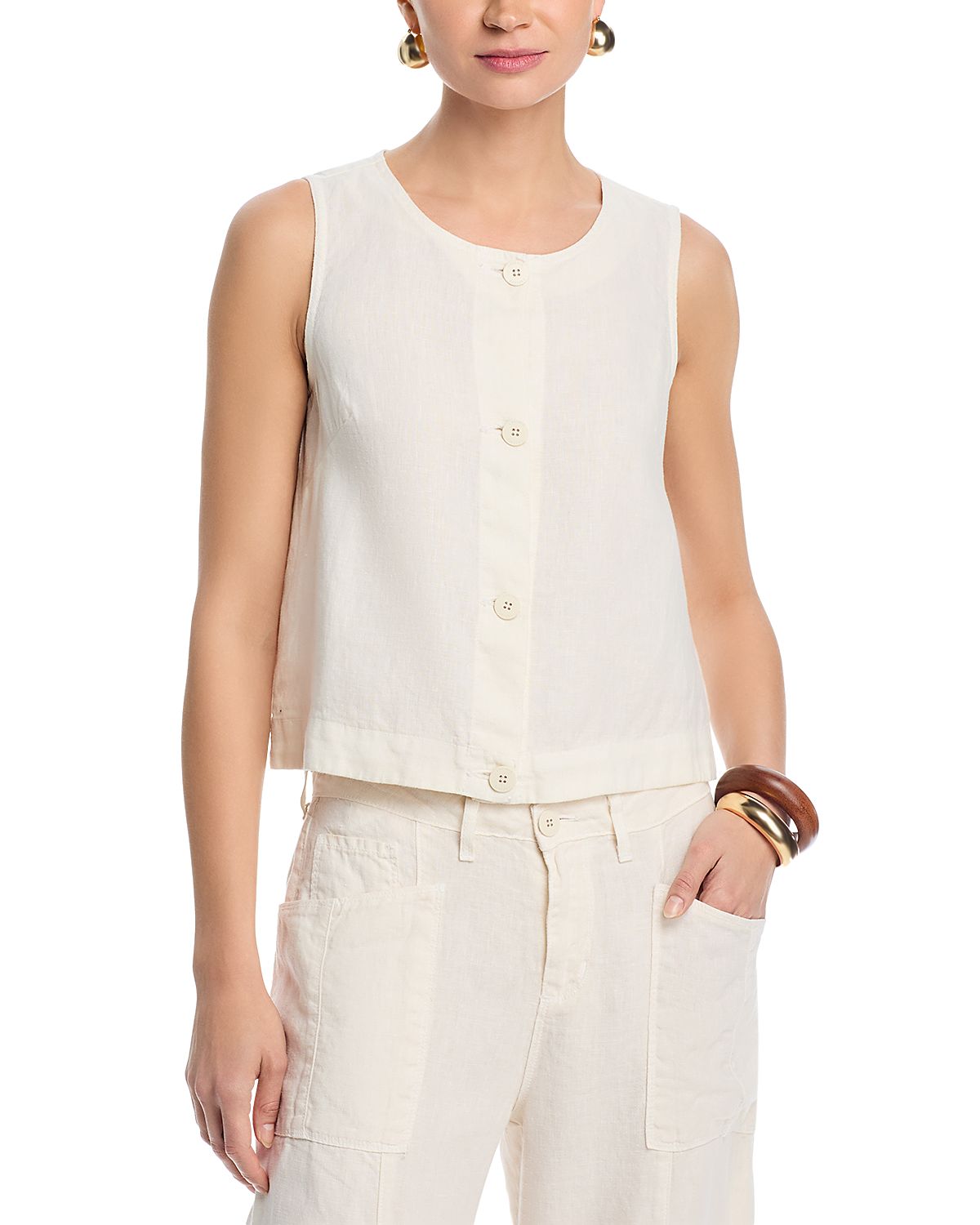 L'Agence Foster Sleeveless A Line Linen Top