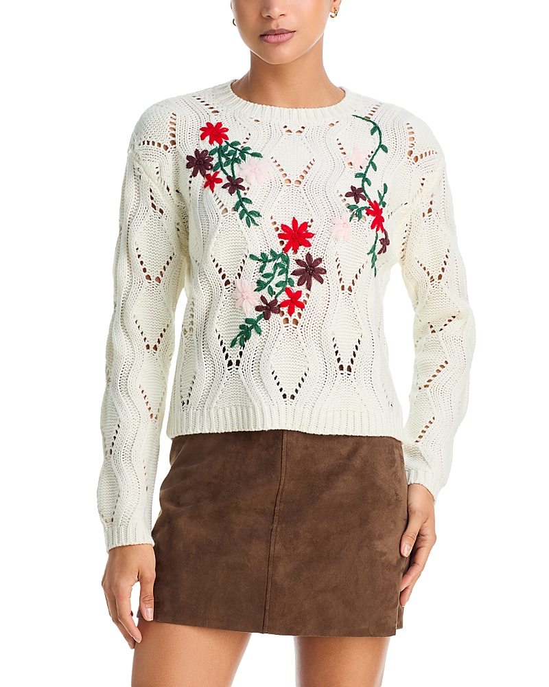 Aqua Embroidered Cable Crewneck Sweater - Exclusive