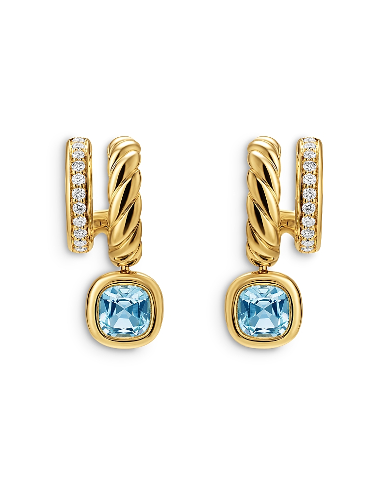 Dy Mercer Color Two Row Drop Earrings in 18K Yellow Gold with Sky Blue Topaz and Diamonds, 19.5mm