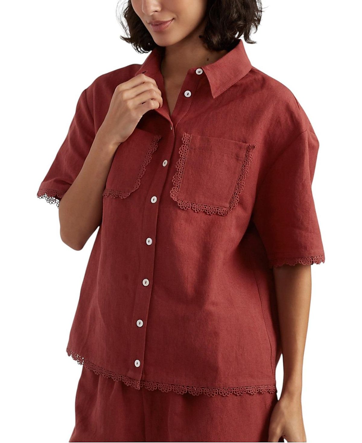 Chinti & Parker Women's Sienna Linen-Blend Scallop Edge Shirt