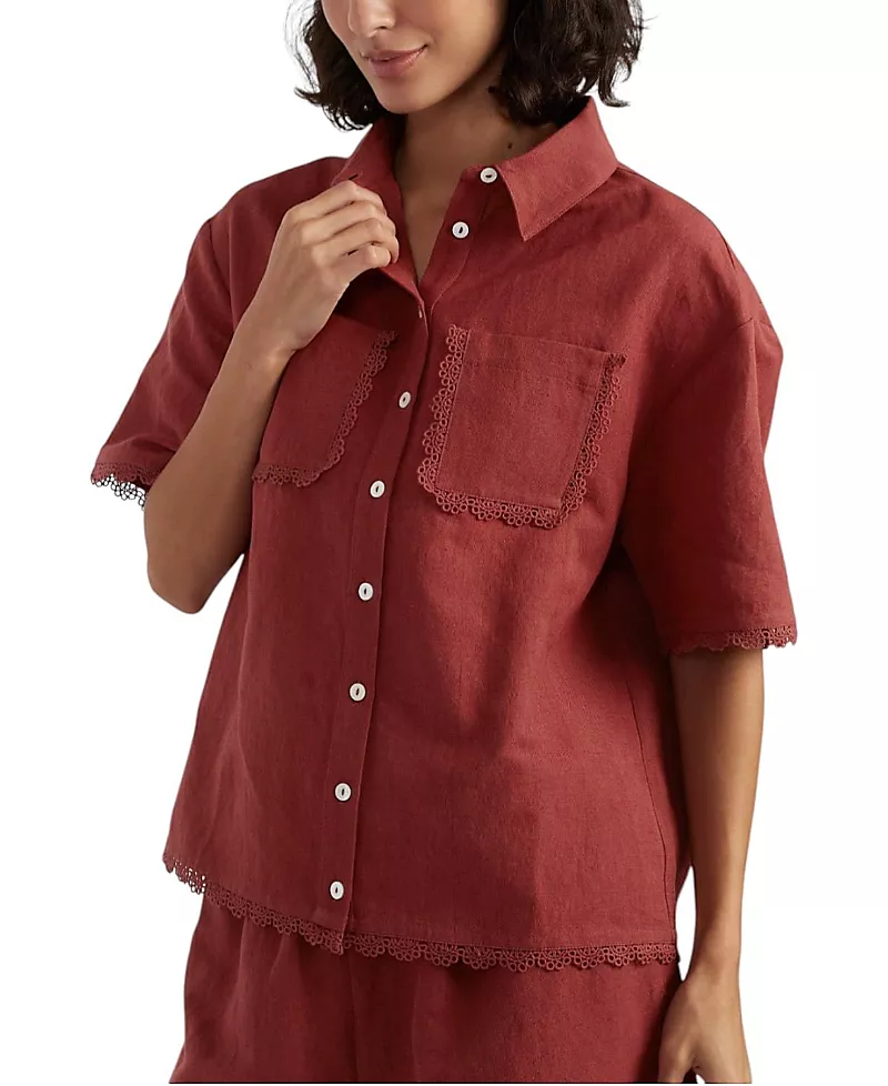 Chinti & Parker Women's Sienna Linen-Blend Scallop Edge Shirt