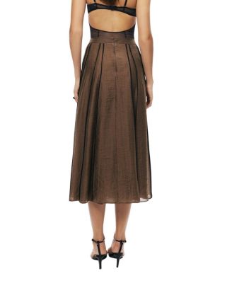  Sheer Pleated Midi Skirt