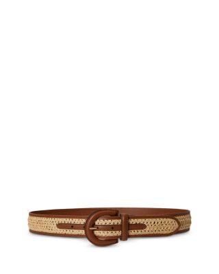 Crescent Buckle Straw Leather Wide Belt