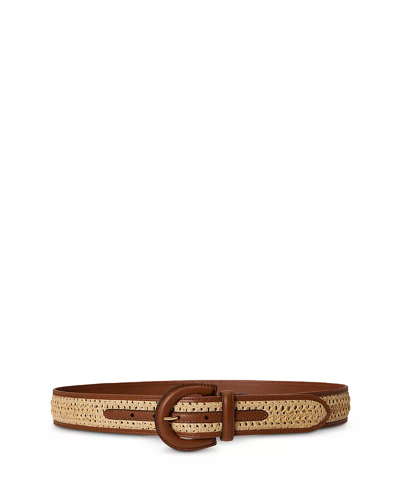 Lauren Ralph Lauren Crescent Buckle Straw Leather Wide Belt