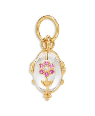 18K Yellow Gold FJ Multi Gemstone, Crystal, & Diamond Multi Flower Amulet Pendant