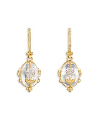18K Yellow Gold FJ Crystal & Diamond Fiori Amulet Drop Earrings