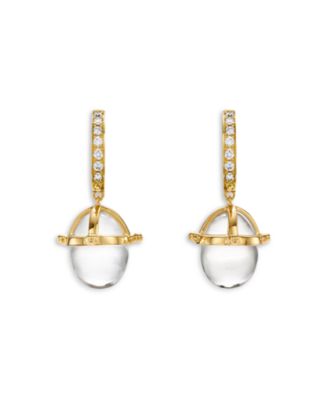 18K Yellow Gold Crystal & Diamond Granulated Drop Earrings