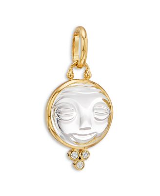 18K Yellow Gold Medium Carved Crystal Moonface Pendant with Diamonds
