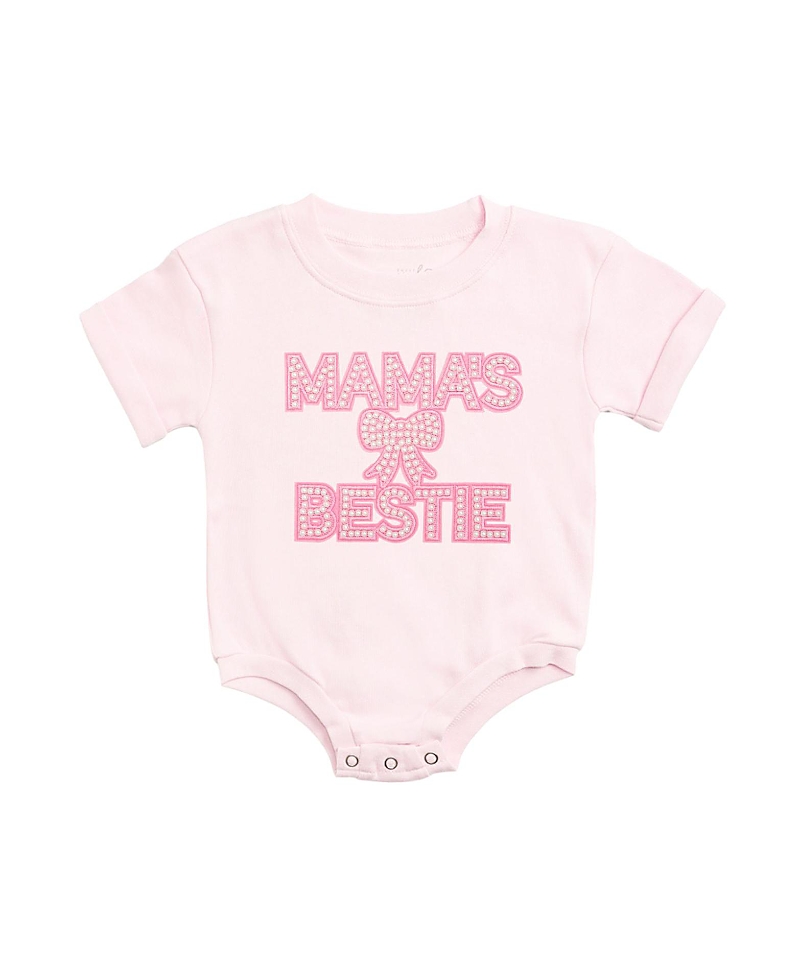 Sweet Wink Girls' Mama's Bestie Pearl Patch Short Sleeve Romper - Baby