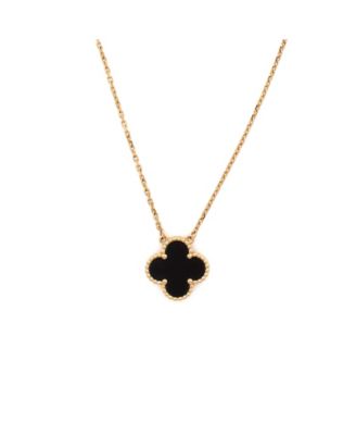  Vintage Alhambra Pendant Necklace 18K Gold and Onyx, 16.25"