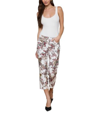 Blaine Low Rise Crop Stovepipe Jeans in White Garden Butterflies
