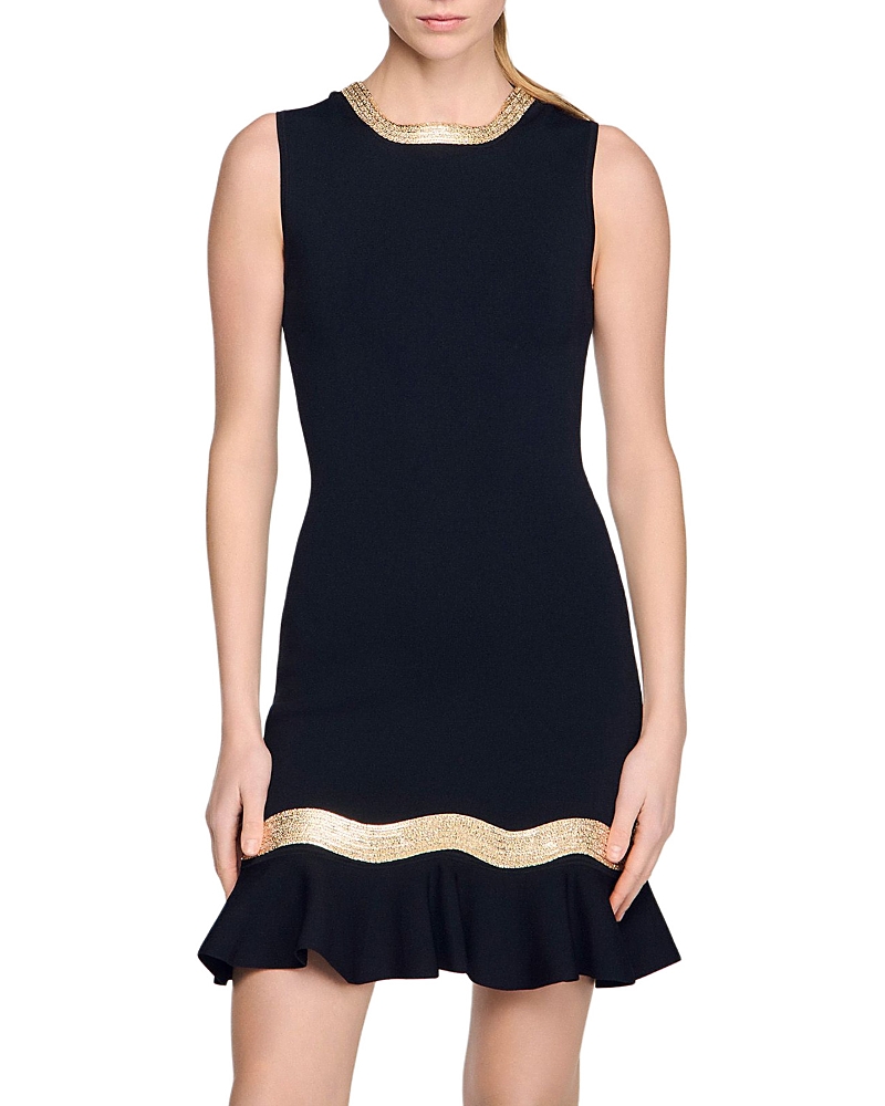 Sandro Ophira Metal Chain Trim Knit Short Dress