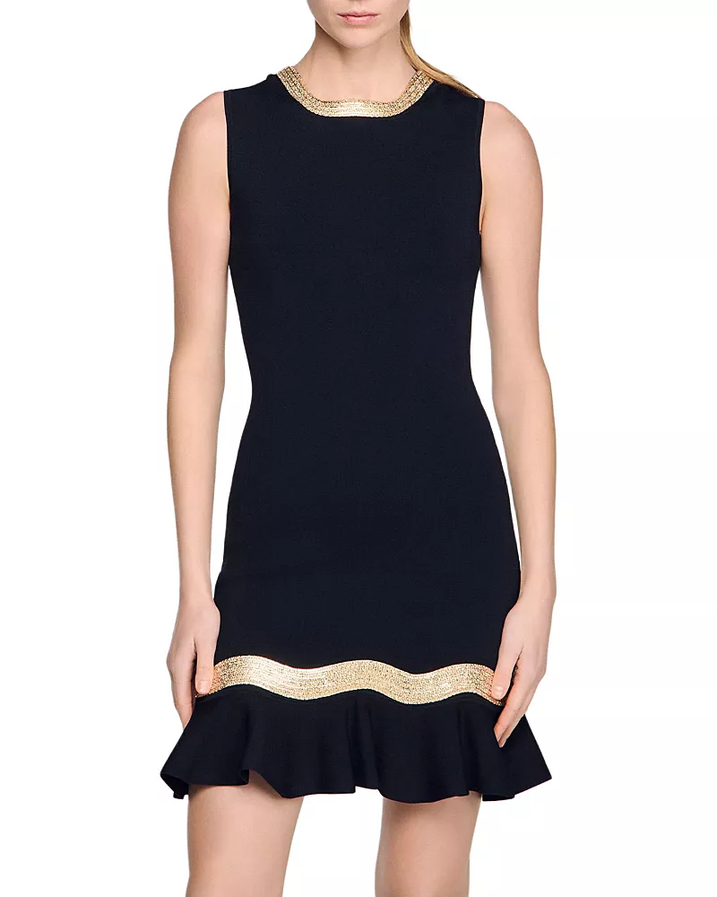 Sandro Ophira Metal Chain Trim Knit Short Dress