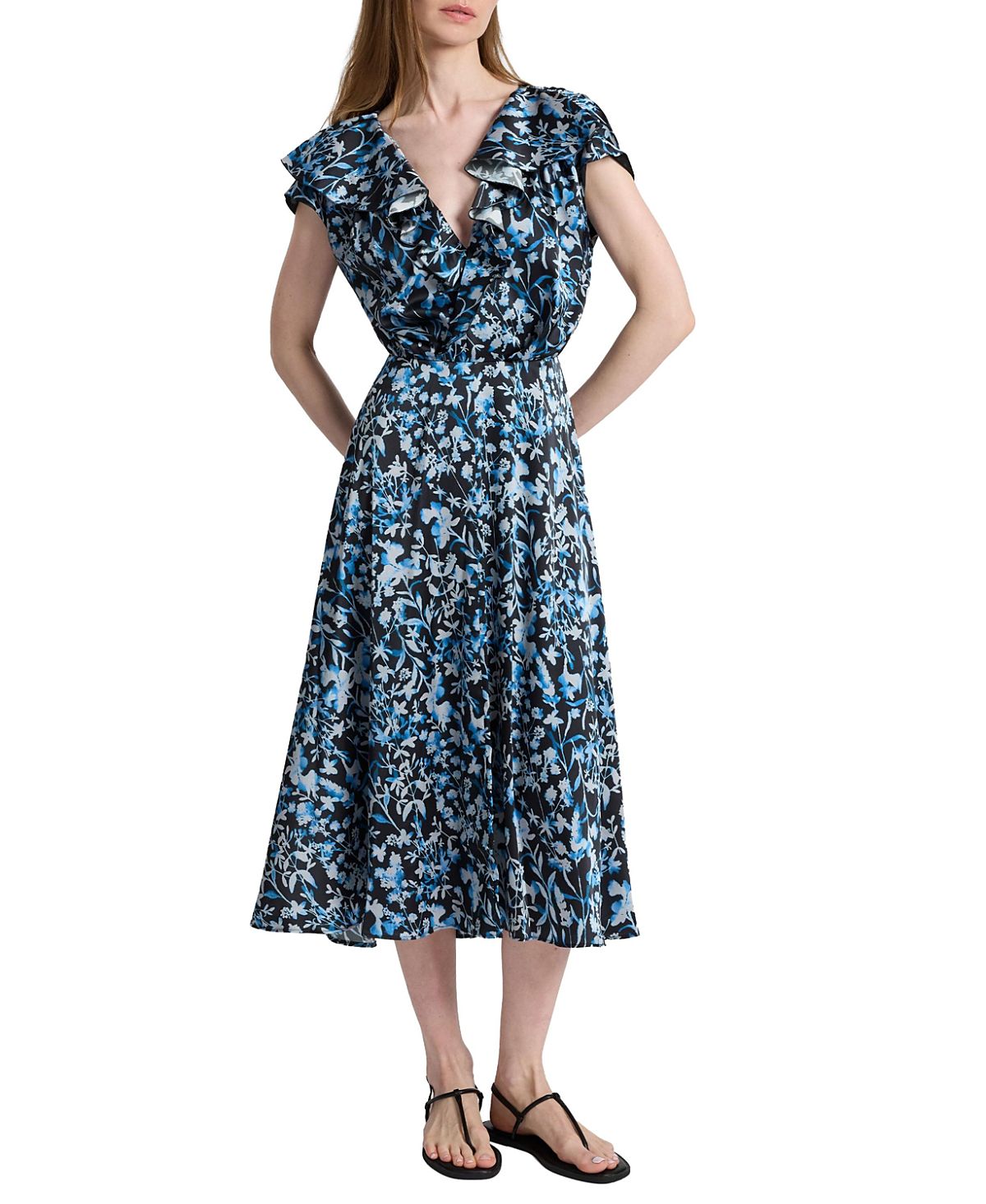 Santorelli Mandy Faux-Wrap Cap Sleeve Midi Floral Dress