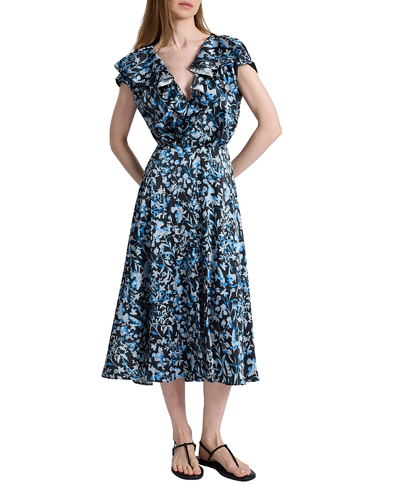 Santorelli Mandy Faux-Wrap Cap Sleeve Midi Floral Dress
