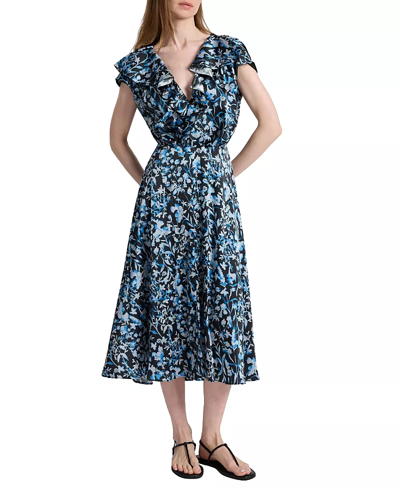 Santorelli Mandy Faux-Wrap Cap Sleeve Midi Floral Dress