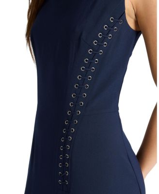  Kylie Sleeveless Asymmetric Midi Crepe Dress