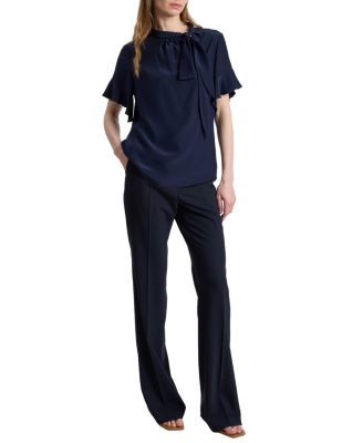  Athena Silk Blouse with Short Flutter-Sleeves