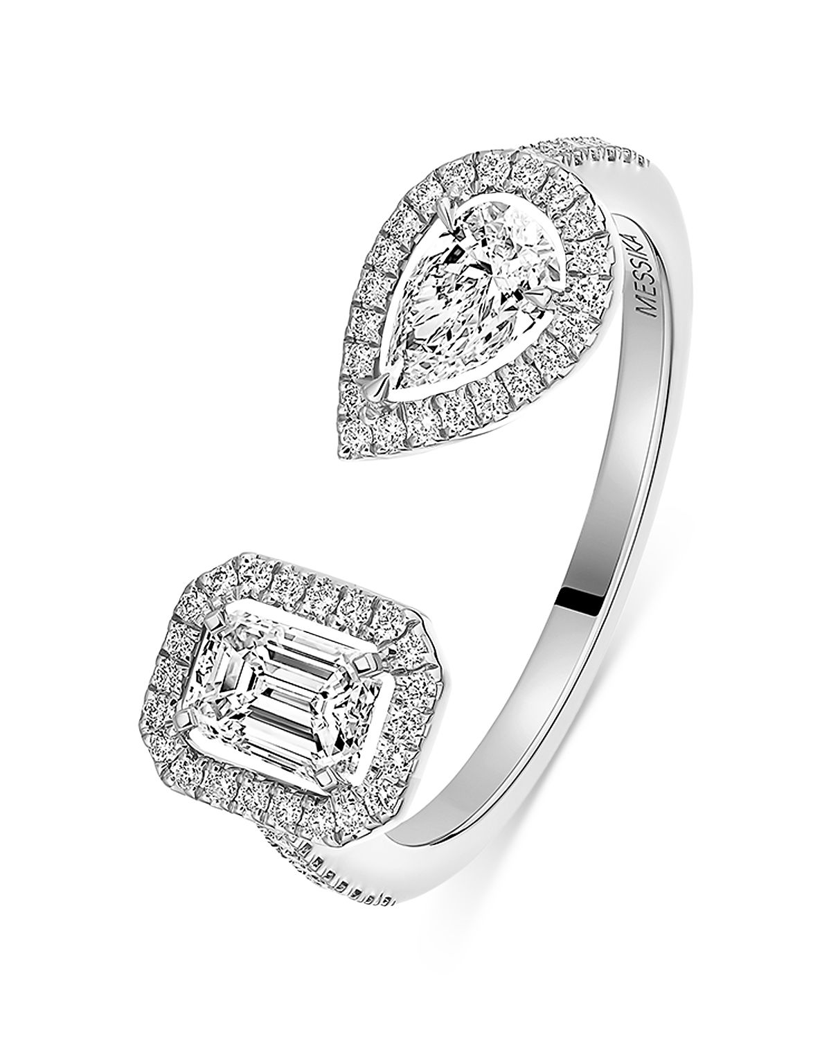 Messika 18K White Gold My Twin Diamond Pear & Emerald Cut Toi & Moi Cuff Ring