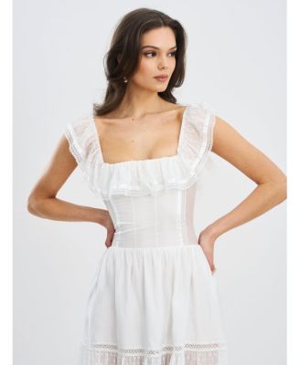  Eden Square Neck Ruffle Trim High Waist Midi Dress