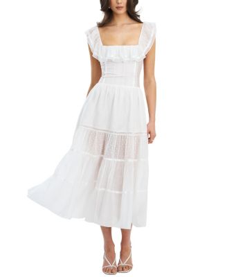  Eden Square Neck Ruffle Trim High Waist Midi Dress