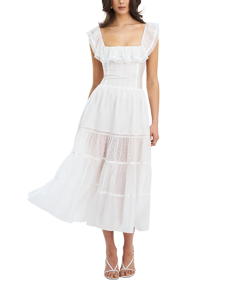 Miss Circle Eden Square Neck Ruffle Trim High Waist Midi Dress