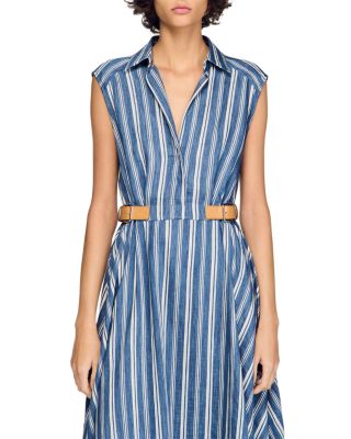 Striped Maxi Dress with Leather Tab