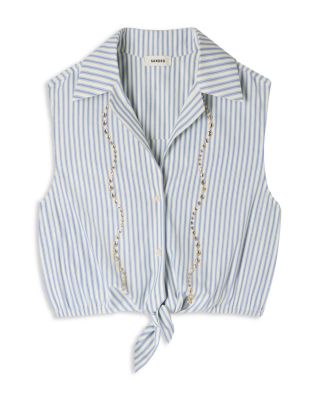 Lucio Cropped Striped Rhinestone Trim Shirt