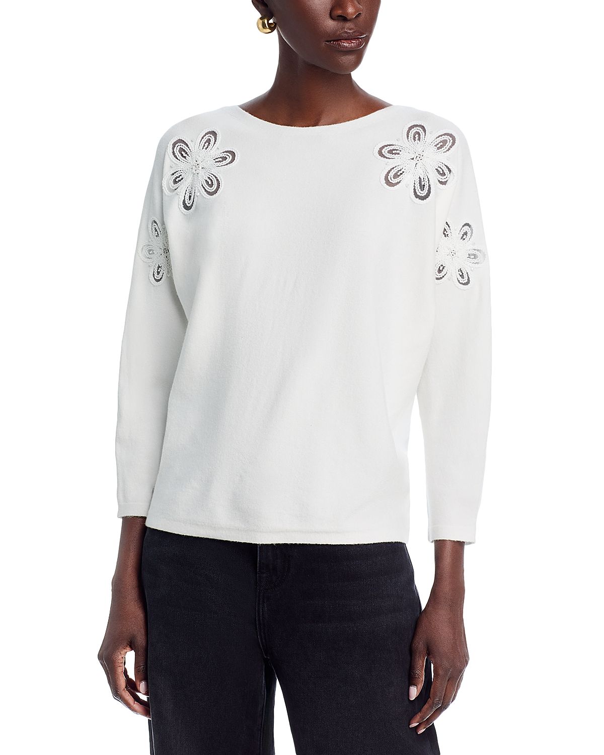 Sioni Flower Embellished Dolman Sleeve Sweater