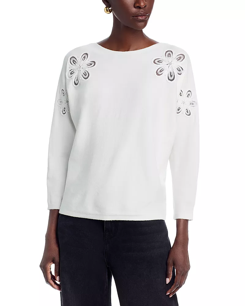 Sioni Flower Embellished Dolman Sleeve Sweater