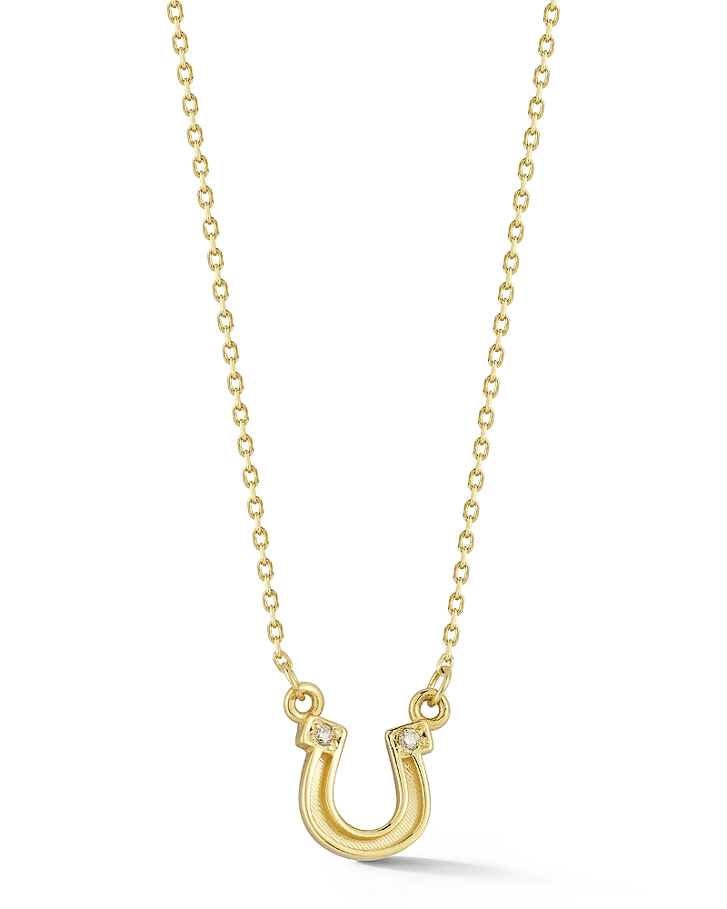 Moon & Meadow Diamond Horseshoe Pendant Necklace in 14K Yellow Gold, 0.01 tcw