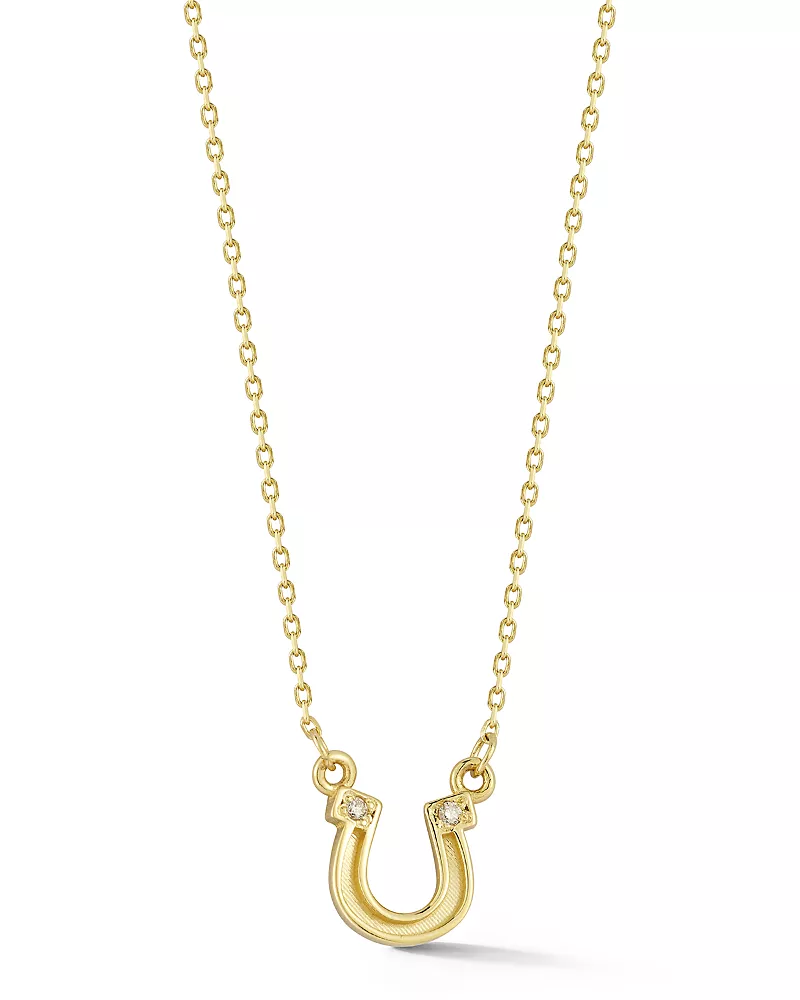 Moon & Meadow Diamond Horseshoe Pendant Necklace in 14K Yellow Gold, 0.01 tcw