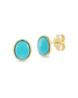 14K Yellow Gold Turquoise Bezel Stud Earrings